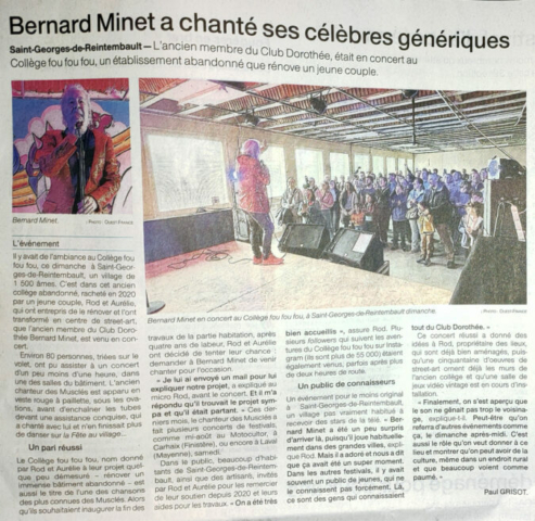 Bernard Minet au collège fou fou fou - article Ouest France